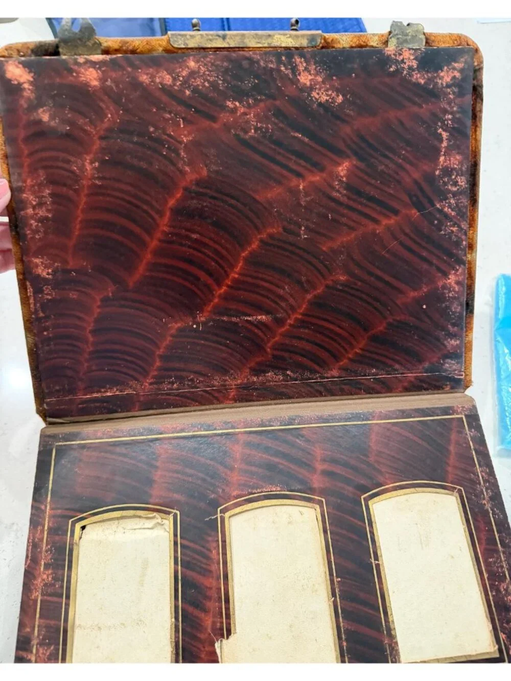 1800s Victorian photo album with brass sunflower and mirror 50 cabinet photos